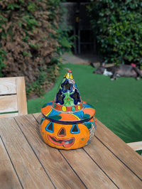 Halloween Pumpkin Decor | Handmade Mexican Talavera Yard Art & Home Decor, Large Autumn Jack-o-Lantern