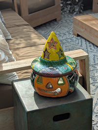 Halloween Pumpkin Decor | Handmade Mexican Talavera Yard Art & Home Decor, Large Autumn Jack-o-Lantern