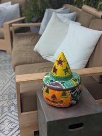 Halloween Pumpkin Decor | Handmade Mexican Talavera Yard Art & Home Decor, Large Autumn Jack-o-Lantern