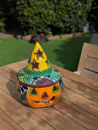 Halloween Pumpkin Decor | Handmade Mexican Talavera Yard Art & Home Decor, Large Autumn Jack-o-Lantern