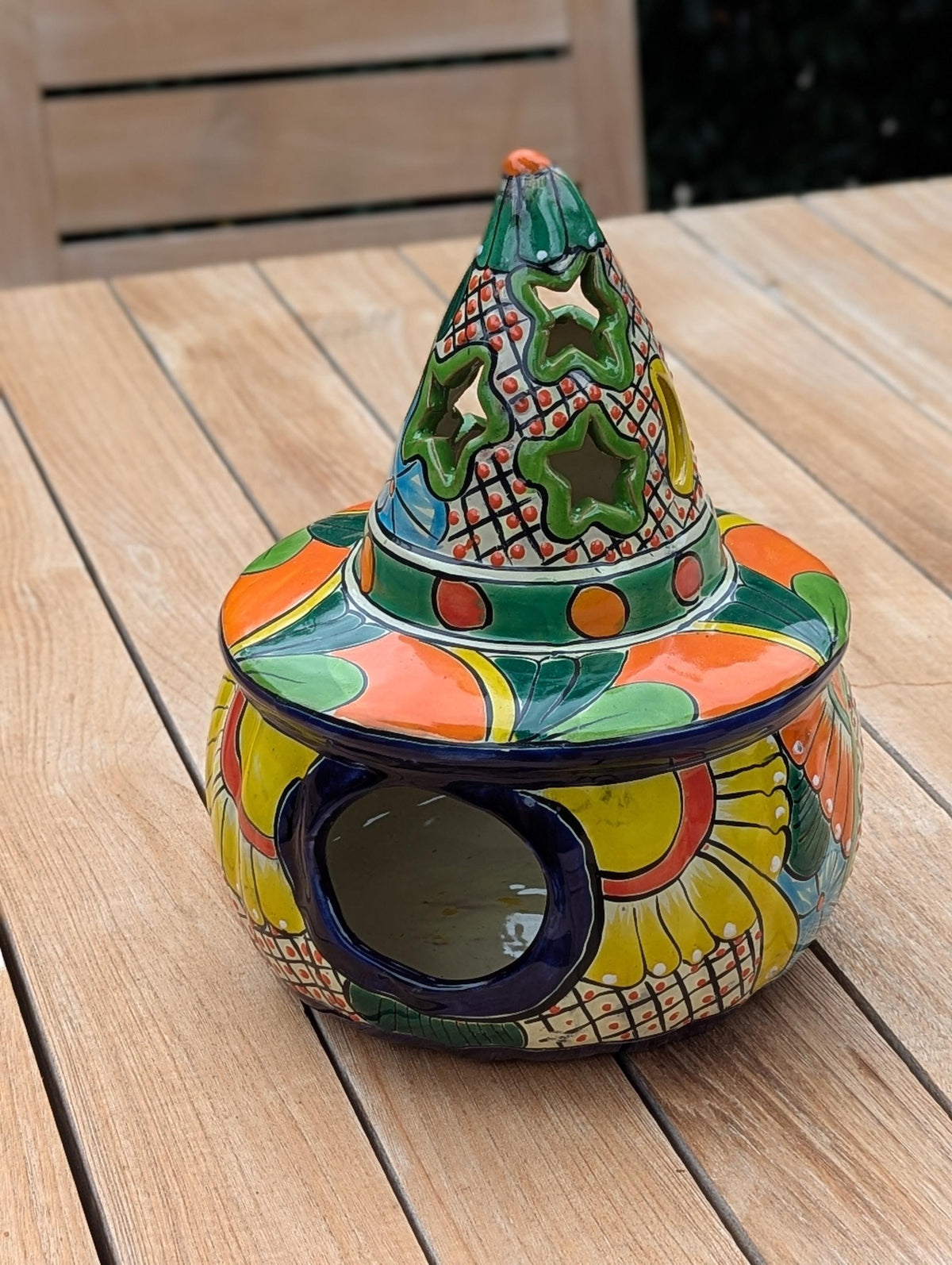 Halloween Pumpkin Decor | Handmade Mexican Talavera Yard Art & Home Decor, Large Autumn Jack-o-Lantern