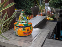 Halloween Pumpkin Decor | Handmade Mexican Talavera Yard Art & Home Decor, Large Autumn Jack-o-Lantern