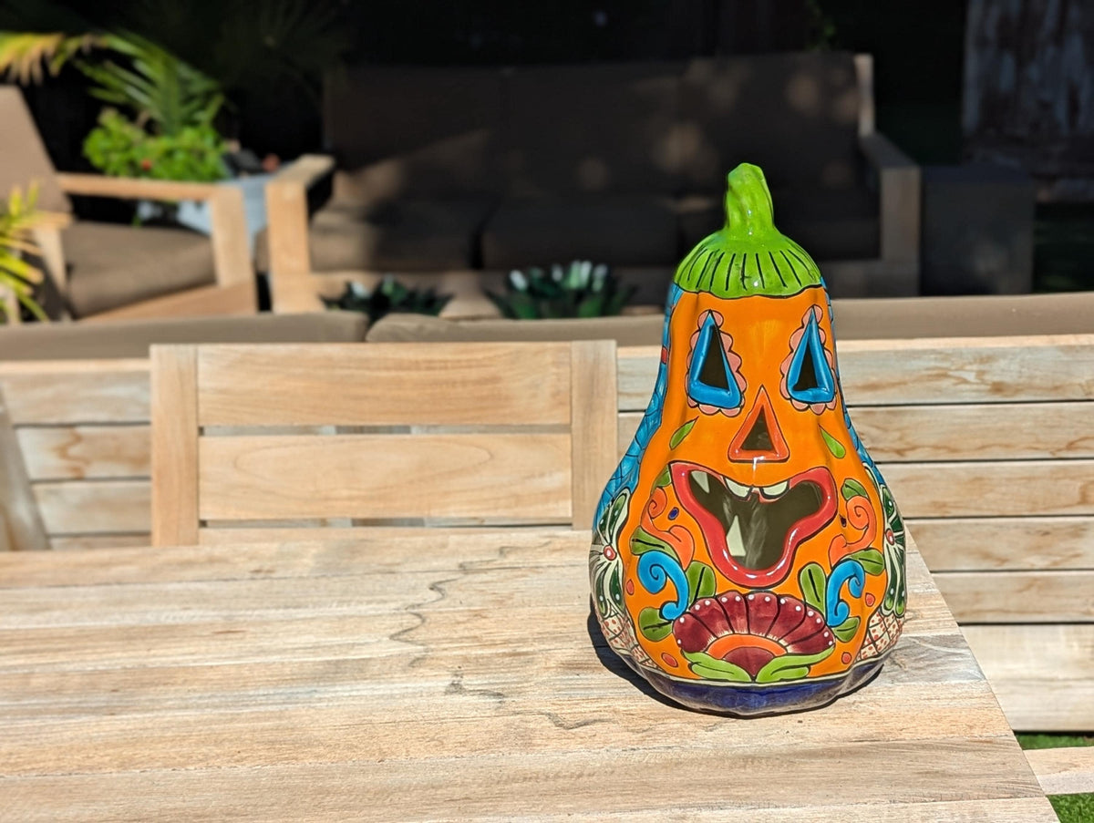 Talavera Halloween Pumpkin is a Handmade Mexican Ceramic Jack-o-Lantern