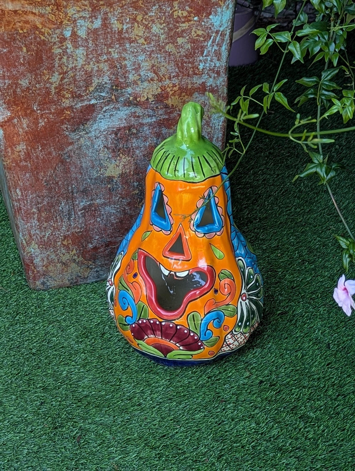 Talavera Halloween Pumpkin is a Handmade Mexican Ceramic Jack-o-Lantern