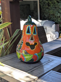 Talavera Haloween Pumpkin is a Handmade Mexican Ceramic Jack-o-Lantern Decor