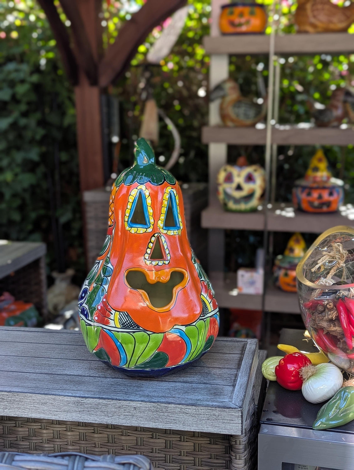 Talavera Haloween Pumpkin is a Handmade Mexican Ceramic Jack-o-Lantern Decor