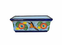 Windowsill Planter is Handmade Mexican Talavera Pottery with Hummingbird Motif