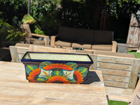 Window Box Planter is Handmade Talavera Mexican Pottery with a Sunflower Lily Motif