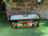Window Box Planter is Handmade Talavera Mexican Pottery with a Sunflower Lily Motif