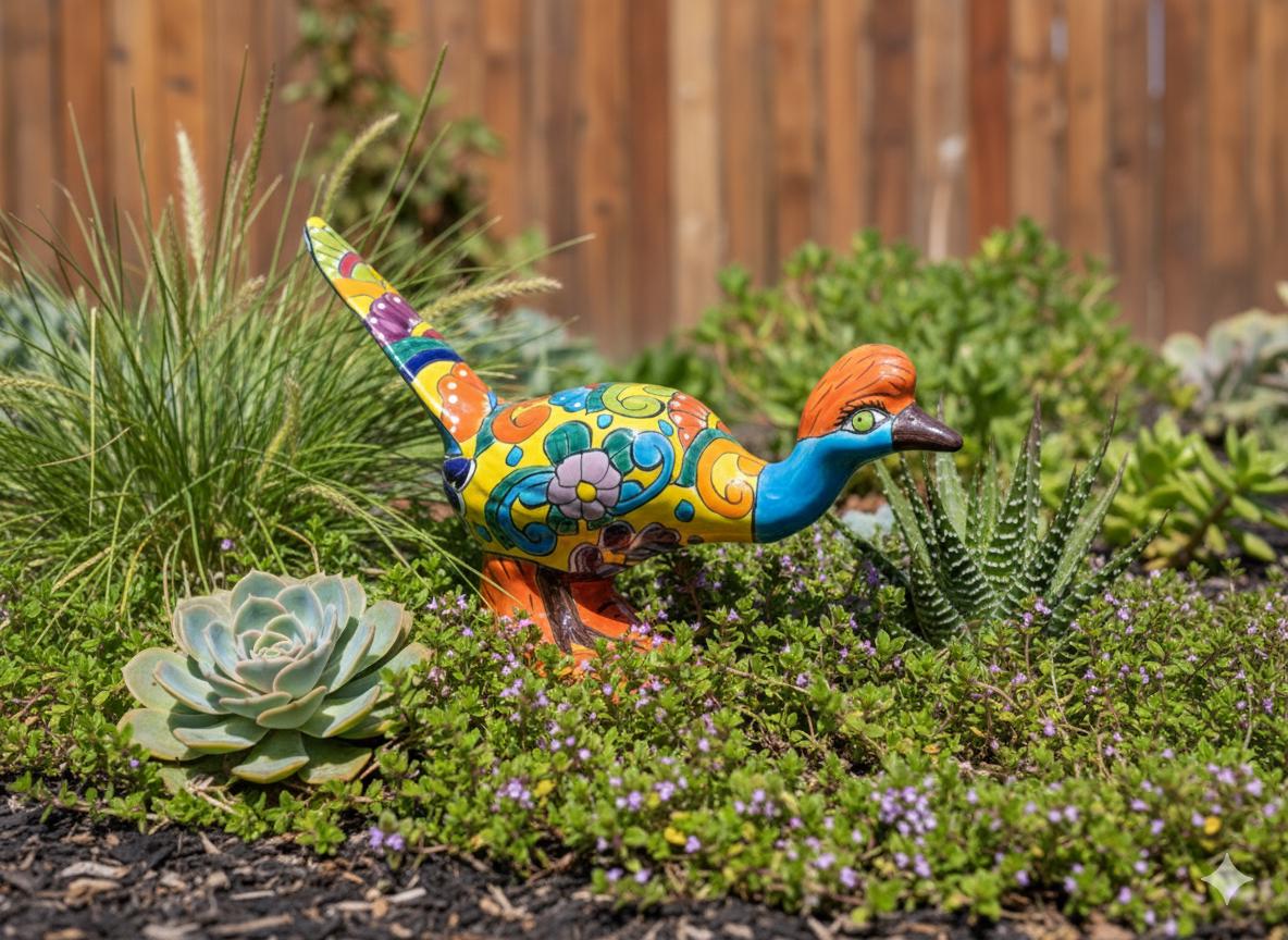 Talavera Roadrunner is Handmade Mexican Ceramic Garden Art