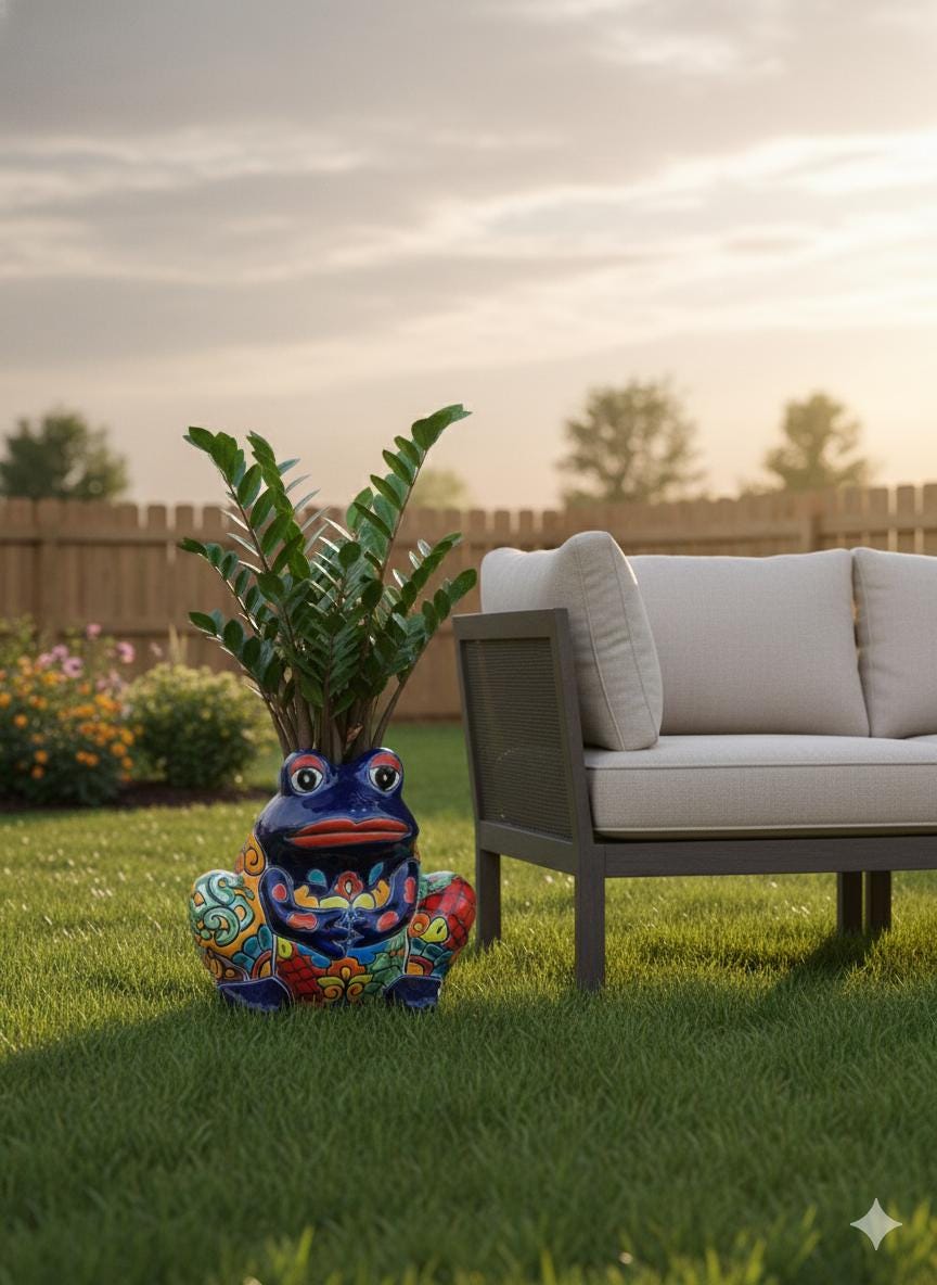 Handmade Talavera Frog Planter: Colorful Mexican Pottery Garden Decor