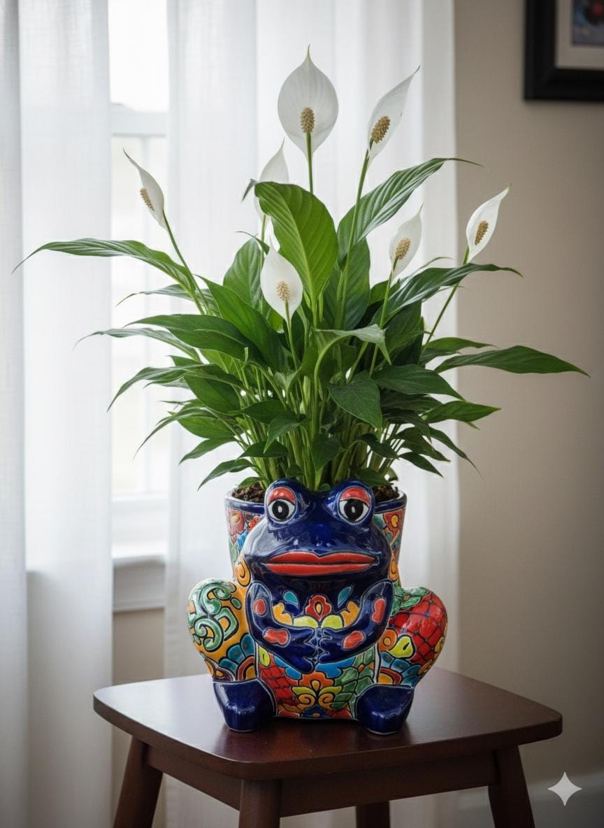 Handmade Talavera Frog Planter: Colorful Mexican Pottery Garden Decor
