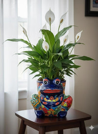 Handmade Talavera Frog Planter: Colorful Mexican Pottery Garden Decor