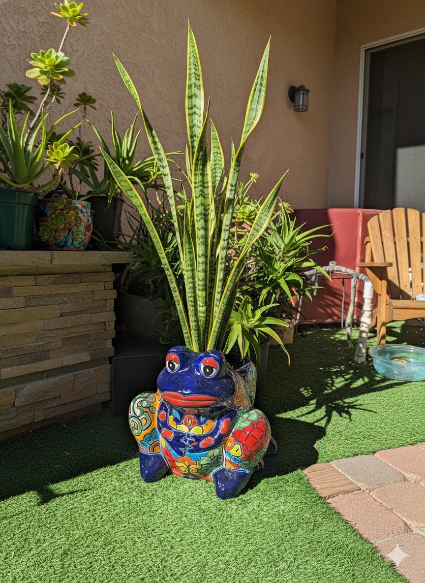 Handmade Talavera Frog Planter: Colorful Mexican Pottery Garden Decor
