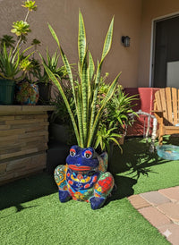 Handmade Talavera Frog Planter: Colorful Mexican Pottery Garden Decor