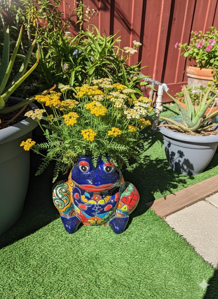 Handmade Talavera Frog Planter: Colorful Mexican Pottery Garden Decor