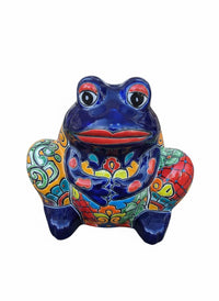 Handmade Talavera Frog Planter: Colorful Mexican Pottery Garden Decor