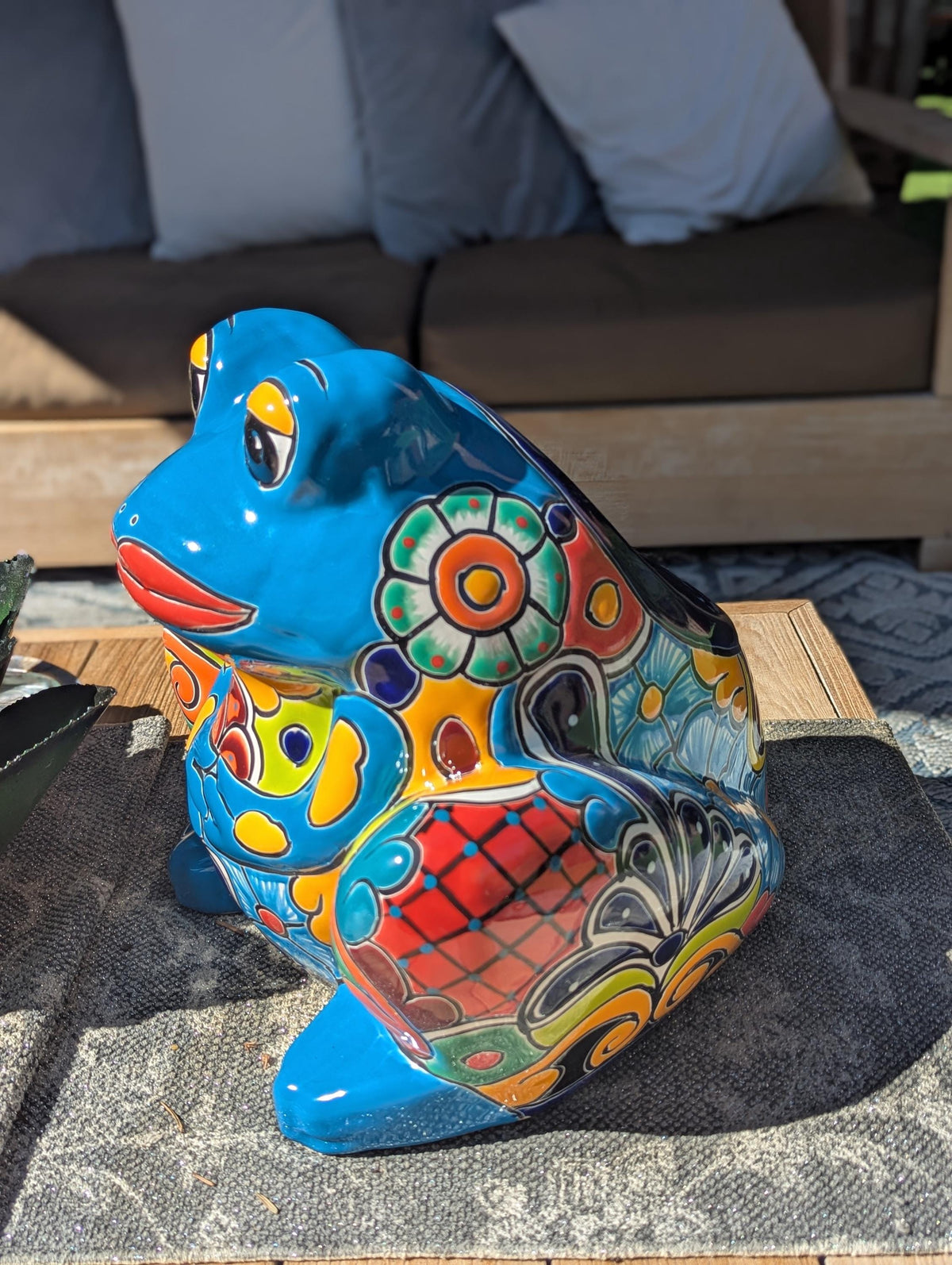 Handmade Talavera Frog Planter: Colorful Mexican Pottery Garden Decor