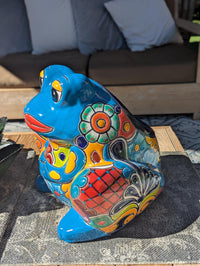 Handmade Talavera Frog Planter: Colorful Mexican Pottery Garden Decor