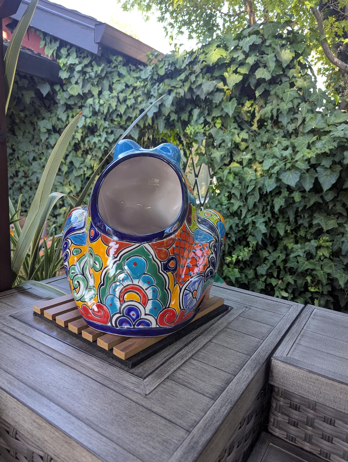 Handmade Talavera Frog Planter: Colorful Mexican Pottery Garden Decor