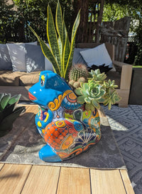 Handmade Talavera Frog Planter: Colorful Mexican Pottery Garden Decor