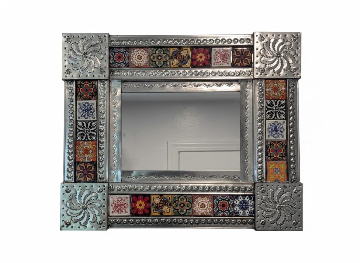 Talavera Tile & Punched Tin Mirror | Indoor Decor