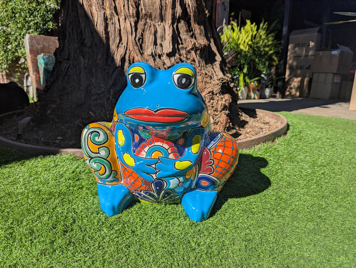 Handmade Talavera Frog Planter: Colorful Mexican Pottery Garden Decor