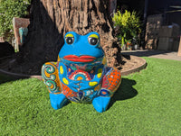 Handmade Talavera Frog Planter: Colorful Mexican Pottery Garden Decor