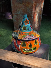Halloween Pumpkin Fall Decor | Handmade Mexican Talavera Porch Art & House Decor, Large Autumn Jack-o-Lantern