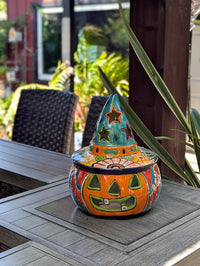 Halloween Pumpkin Fall Decor | Handmade Mexican Talavera Porch Art & House Decor, Large Autumn Jack-o-Lantern