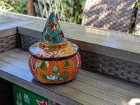 Halloween Pumpkin Fall Decor | Handmade Mexican Talavera Porch Art & House Decor, Large Autumn Jack-o-Lantern