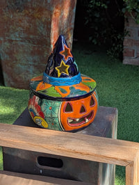 Halloween Pumpkin Fall Decor | Handmade Mexican Talavera Yard Art & Home Decor, Large Autumn Jack-o-Lantern