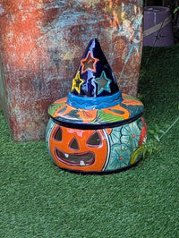 Halloween Pumpkin Fall Decor | Handmade Mexican Talavera Yard Art & Home Decor, Large Autumn Jack-o-Lantern