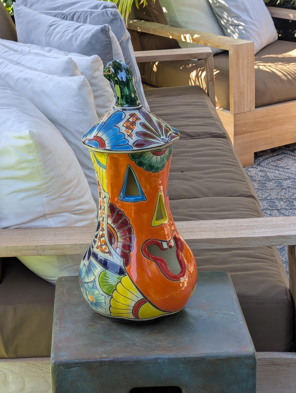 Talavera Pumpkin | Handmade Jack-o-Lantern is Mexican Halloween Decor