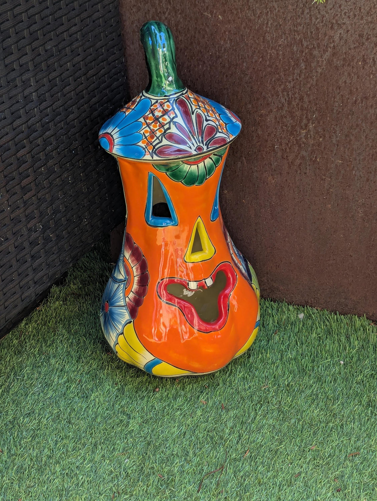 Talavera Pumpkin | Handmade Jack-o-Lantern is Mexican Halloween Decor