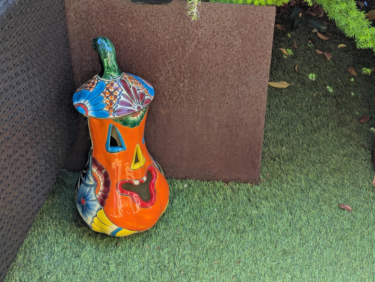 Talavera Pumpkin | Handmade Jack-o-Lantern is Mexican Halloween Decor