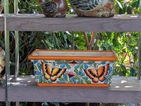 Window Box Planter | Handmade Talavera Pottery from Mexico for Flowers or Succulents, Use Indoor or Outdoor, Butterfly Motif