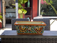 Window Box Planter | Handmade Talavera Pottery from Mexico for Flowers or Succulents, Use Indoor or Outdoor, Butterfly Motif