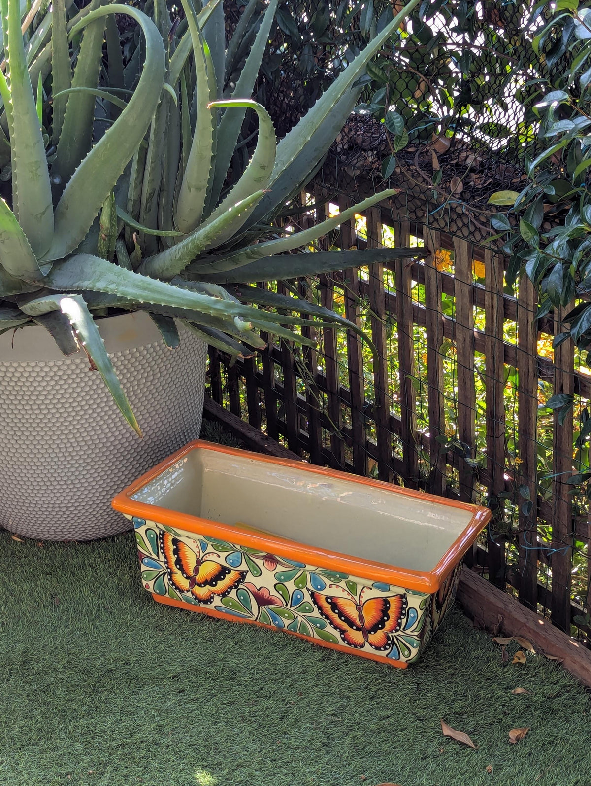Window Box Planter | Handmade Talavera Pottery from Mexico for Flowers or Succulents, Use Indoor or Outdoor, Butterfly Motif