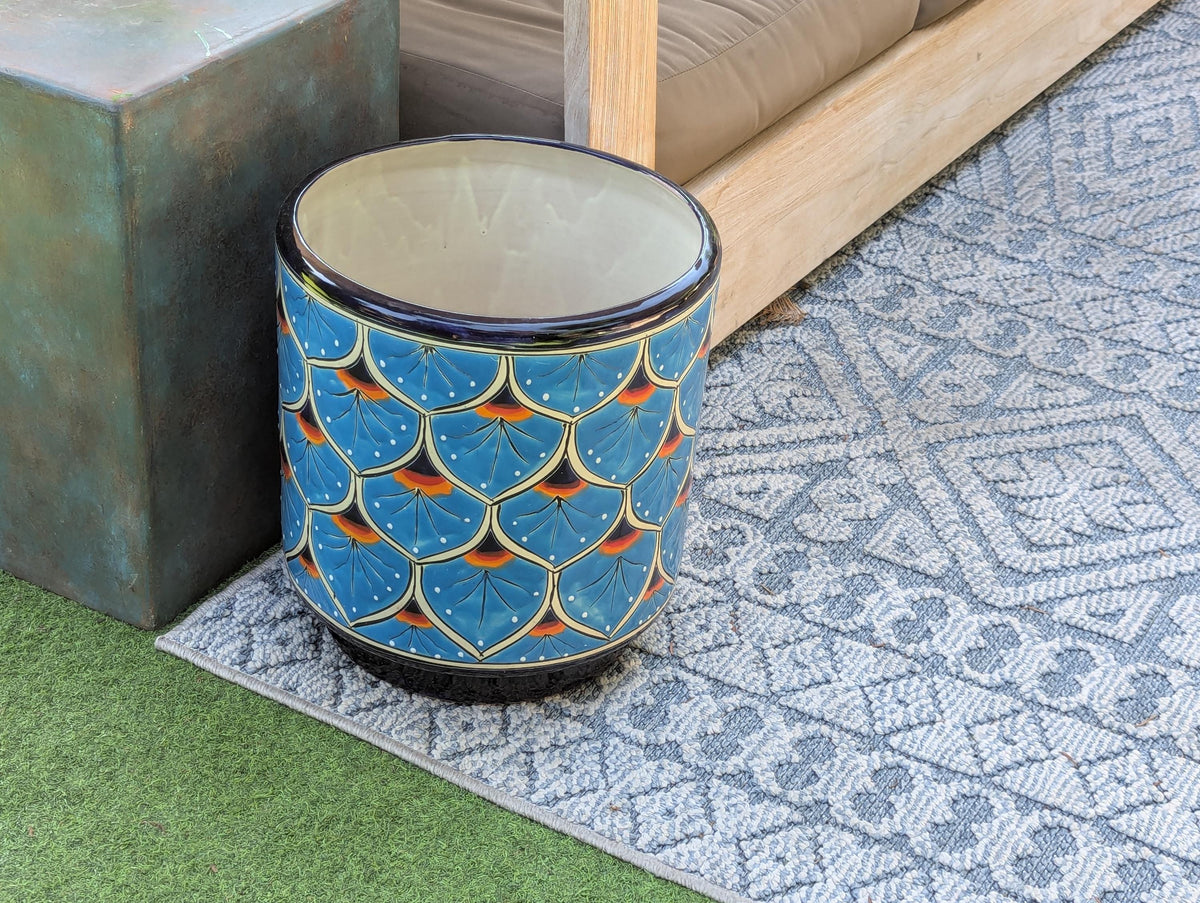 Talavera Planter | 14" Tall Round Flower Pot is Handmade Ceramic Mexican Pottery & Garden Art - Bold Indoor Home Decor or Housewarming Gift