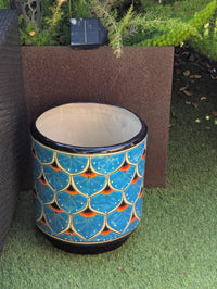 Talavera Planter | 14" Tall Round Flower Pot is Handmade Ceramic Mexican Pottery & Garden Art - Bold Indoor Home Decor or Housewarming Gift
