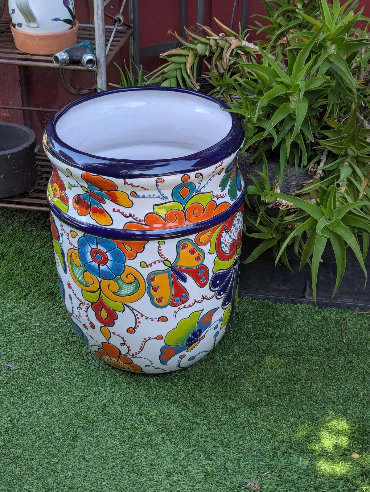 Butterfly Planter | 20" Tall Hand-Painted Ceramic Talavera Mexican Flower Pot – Large Outdoor Yard Art for Porch, Garden, or Home Decor