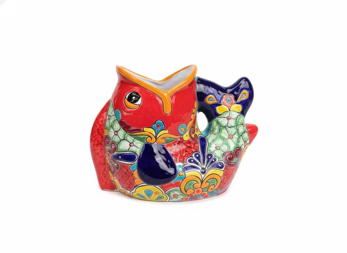 Talavera Whale Planter: Authentic Hand-painted Ceramic Mexican Garden Decor