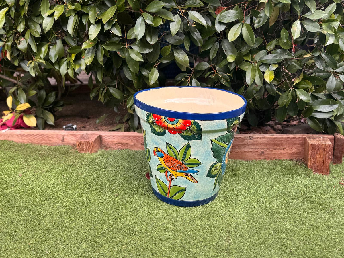 10.5" Round Parrot Planter is Exquisite Handmade Ceramic Mexican Pottery