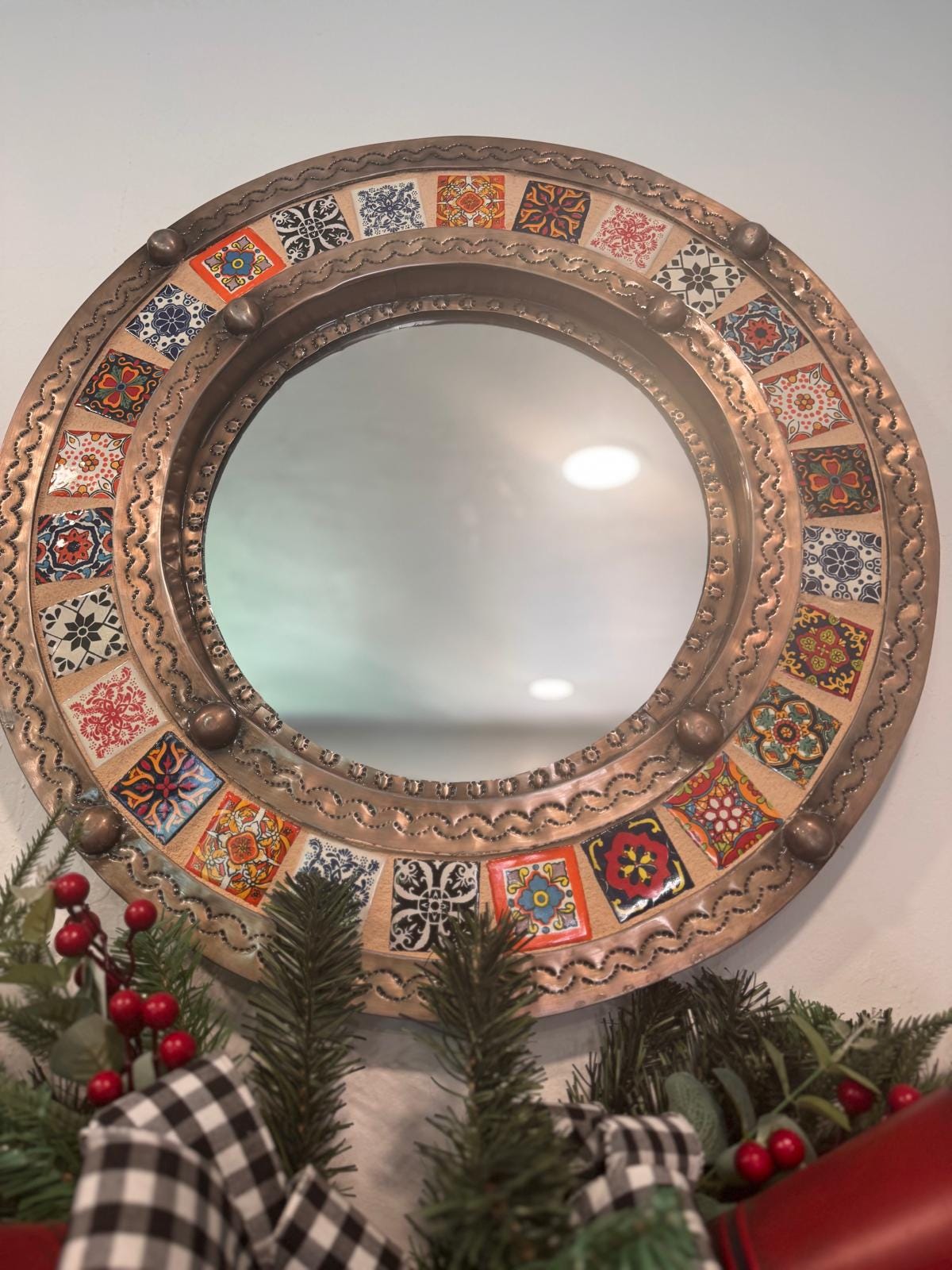 Talavera Tile & Punched Tin Mirror | Indoor Mexican Decor