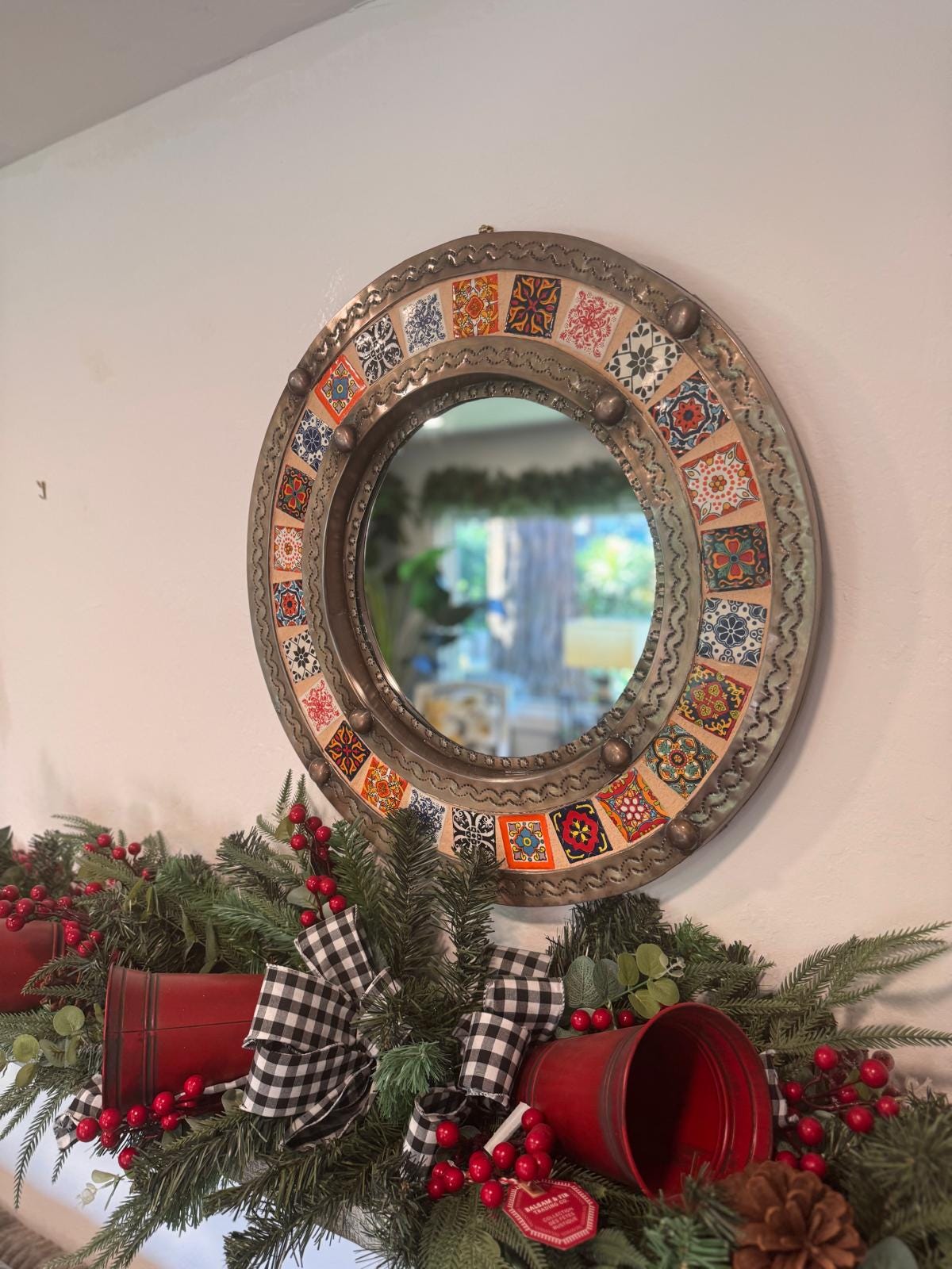 Talavera Tile & Punched Tin Mirror | Indoor Mexican Decor