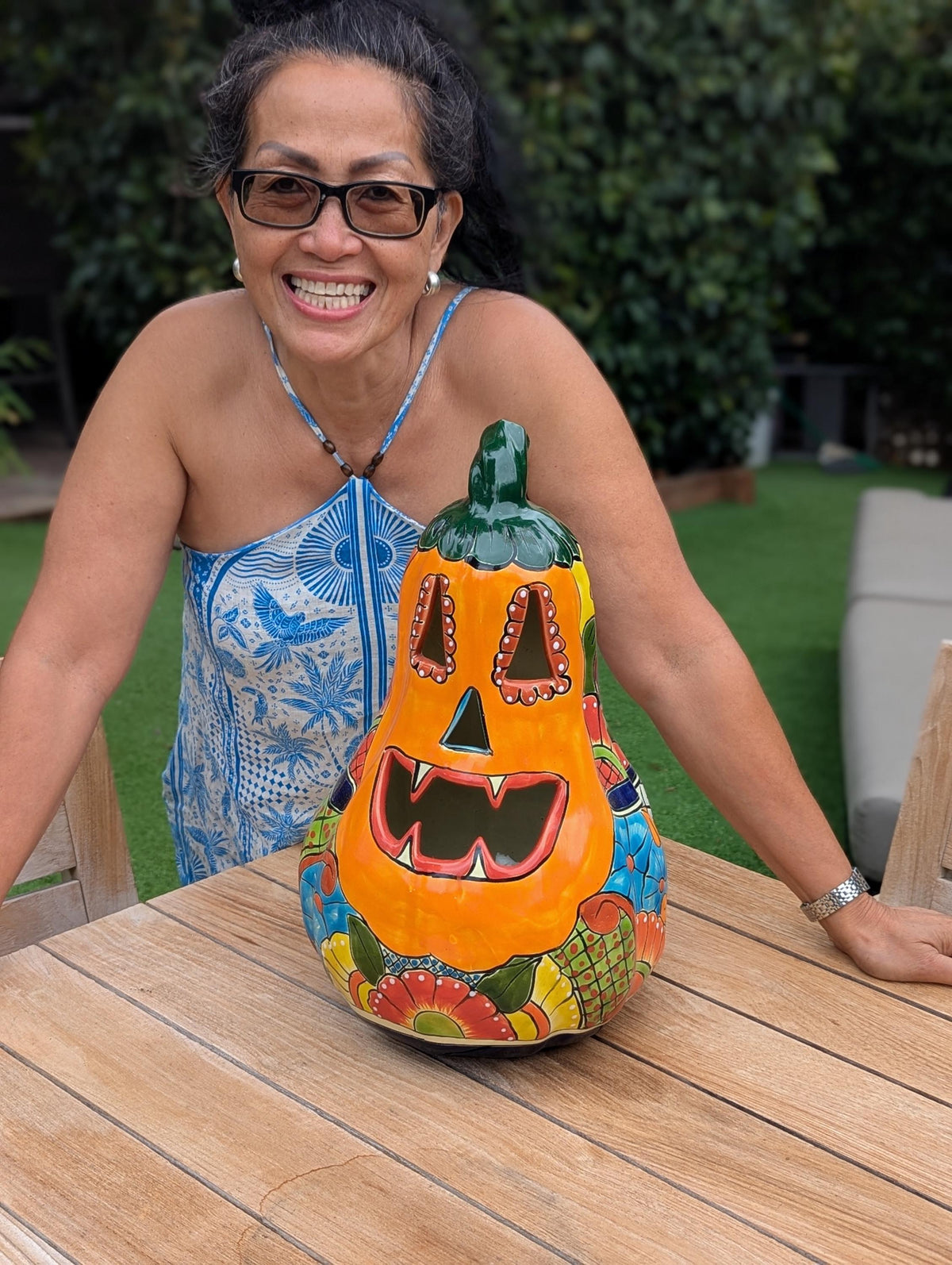 Halloween Pumpkin | Talavera Pottery is Jack-o-Lantern Home Decor and Mexican Art for Trick or Treat, Outdoor Patio Decor