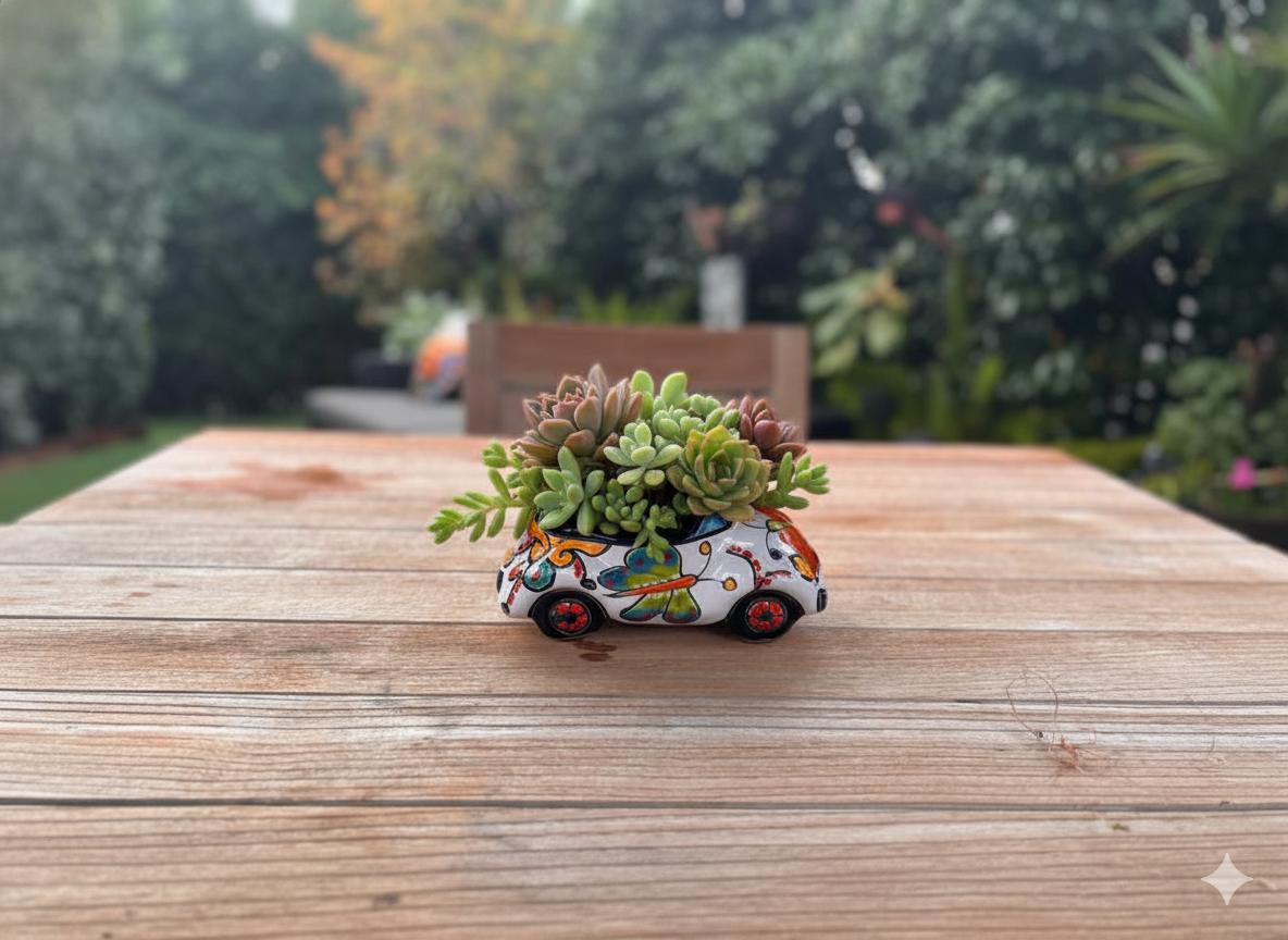 Talavera VW Bug Planter: Handmade Mexican Pottery Home Decor – LUV2BRD
