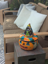 Halloween Pumpkin Decor | Handmade Mexican Talavera Yard Art & Home Decor, Large Autumn Jack-o-Lantern