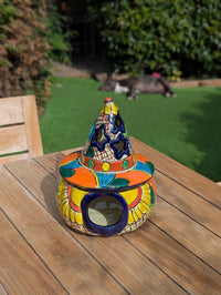 Halloween Pumpkin Decor | Handmade Mexican Talavera Yard Art & Home Decor, Large Autumn Jack-o-Lantern